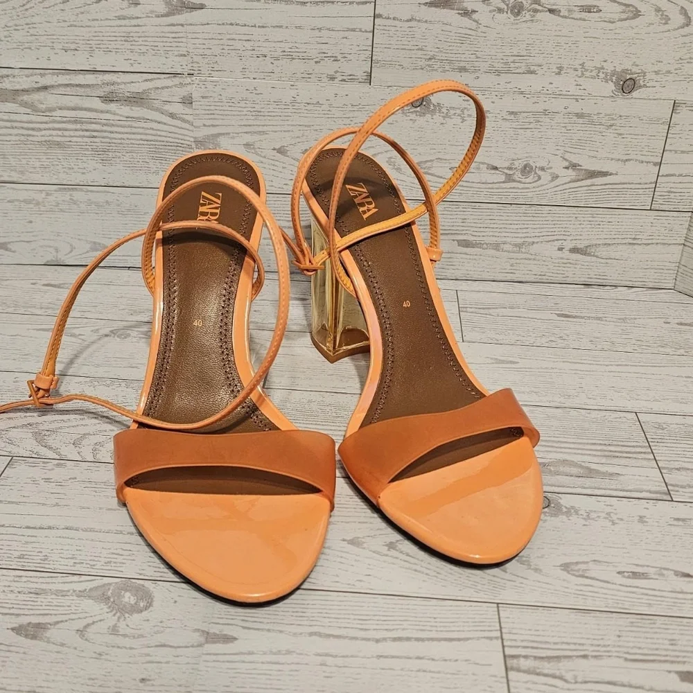 Zara Orange and Brown Leather Strappy Round Toe Sandals - Picture 8 of 8
